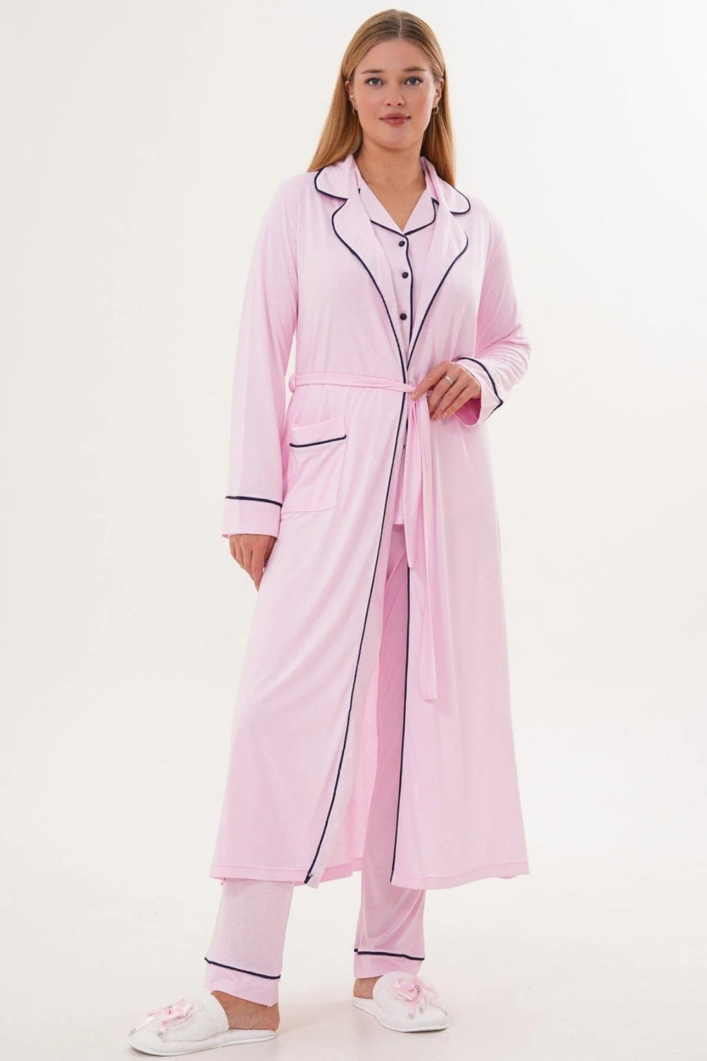 Bias Baby Printed 3-Piece Maternity-Nursing Pajama & Robe Set Pink - 6333
