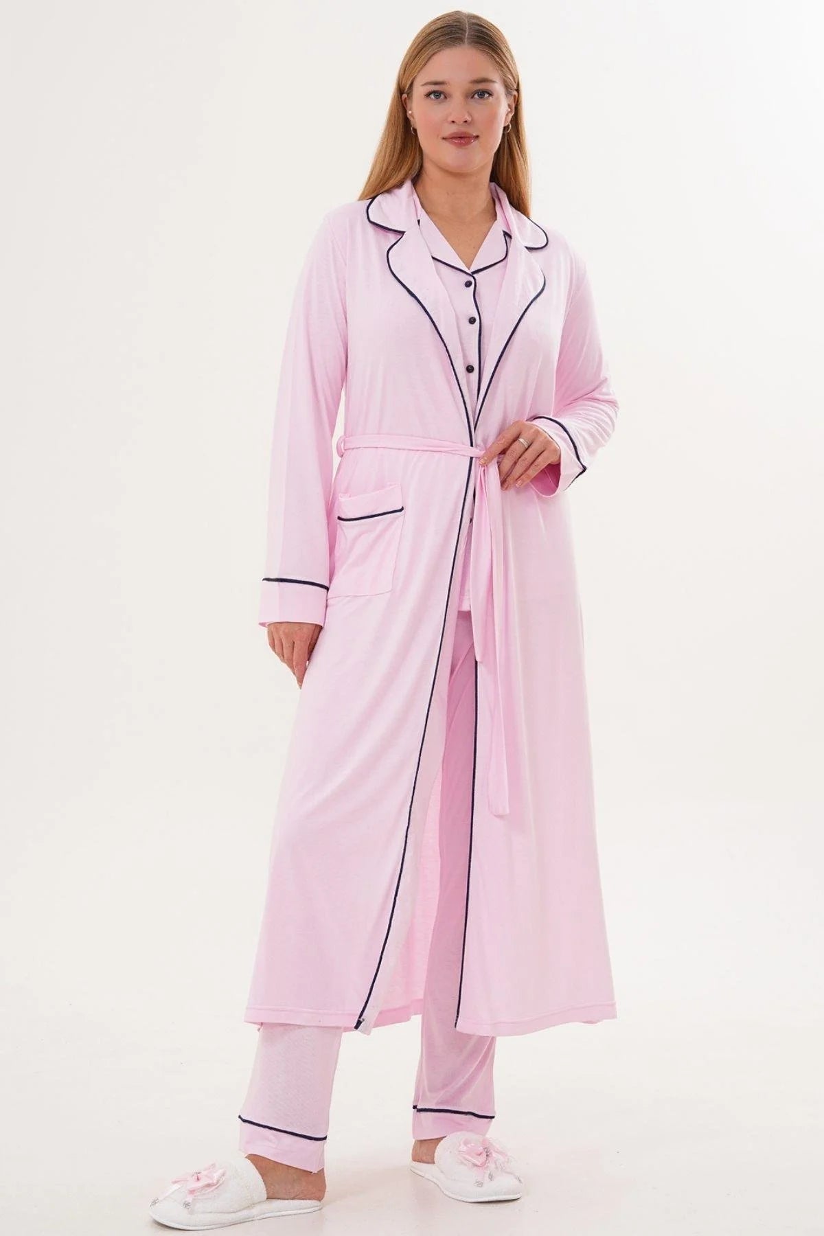 Bias Baby Printed 3-Piece Maternity-Nursing Pajama & Robe Set Pink - 6333