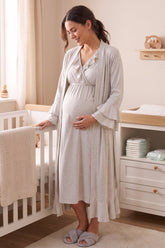 Pleated Wrap Maternity-Nursing Nightgown & Robe Set Mink - 6404