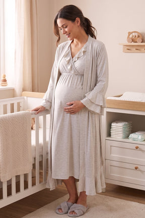 Pleated Wrap Maternity-Nursing Nightgown & Robe Set Mink - 6404