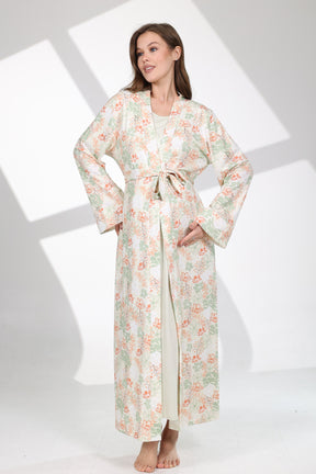 Bias Double Breasted Maternity-Nursing Nightgown & Patterned Robe Set Green - 704
