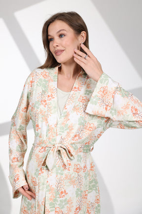 Bias Double Breasted Maternity-Nursing Nightgown & Patterned Robe Set Green - 704