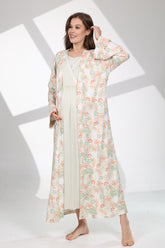 Bias Double Breasted Maternity-Nursing Nightgown & Patterned Robe Set Green - 704