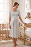 Patterned Maternity & Nursing Nightgown Blue - 8013