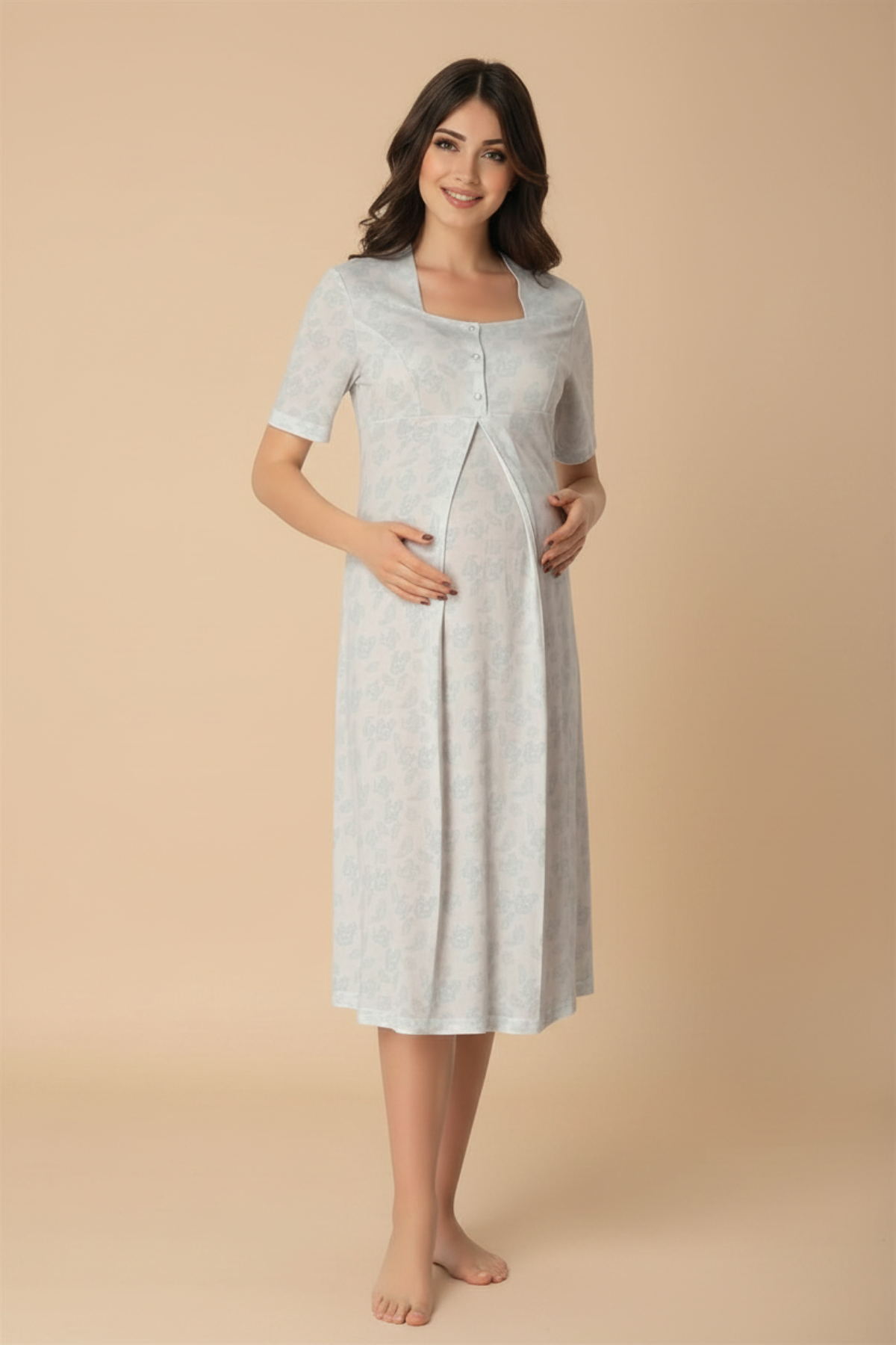 Patterned Maternity & Nursing Nightgown Blue - 8013