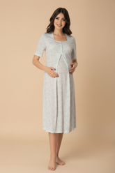 Patterned Maternity & Nursing Nightgown Blue - 8013