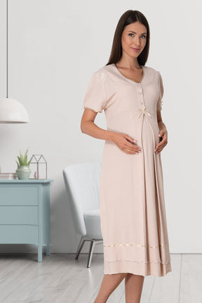 Pleated Embroidery Lacy 4-Piece Maternity-Nursing Set Mink - 8026