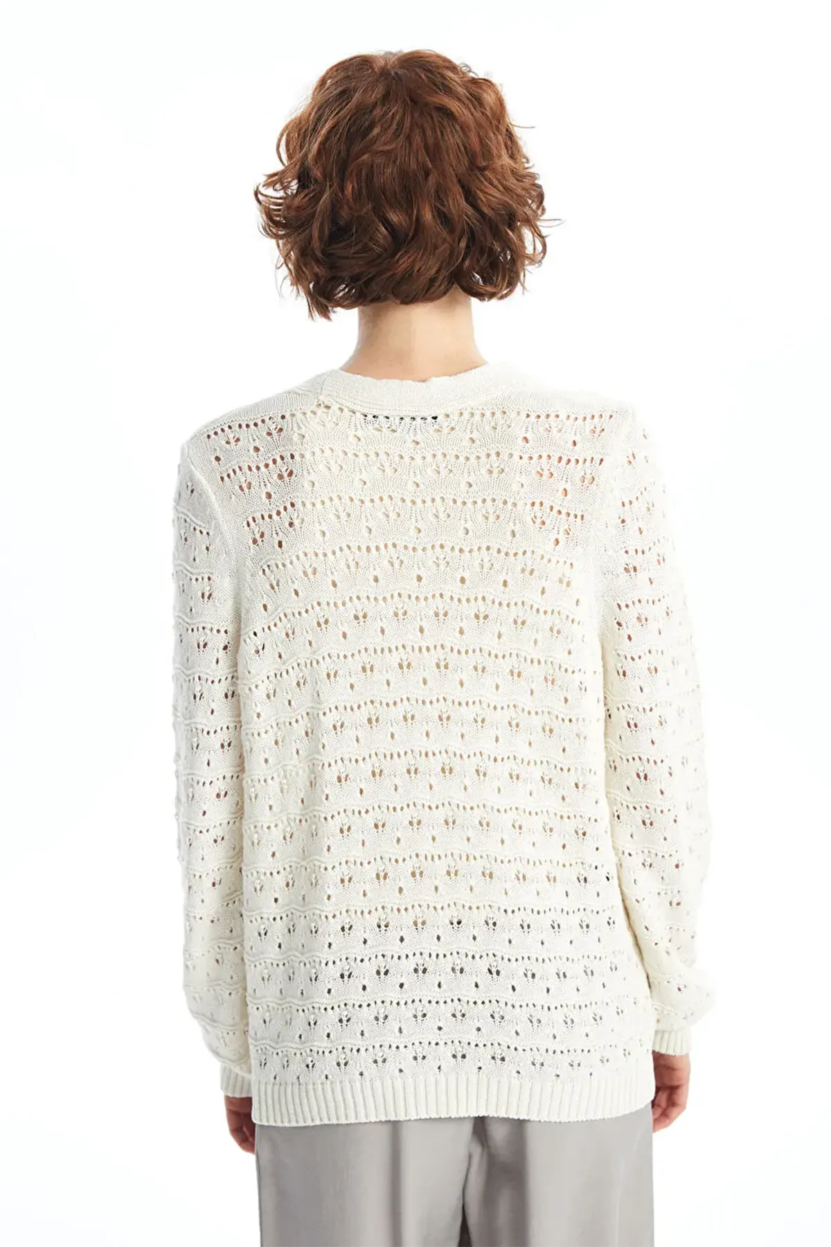 V-Neck Openwork Maternity Knitted Cardigan Ecru - 8078