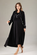 Striped Double Breasted Maternity-Nursing Nightgown & Robe Set Black - 809