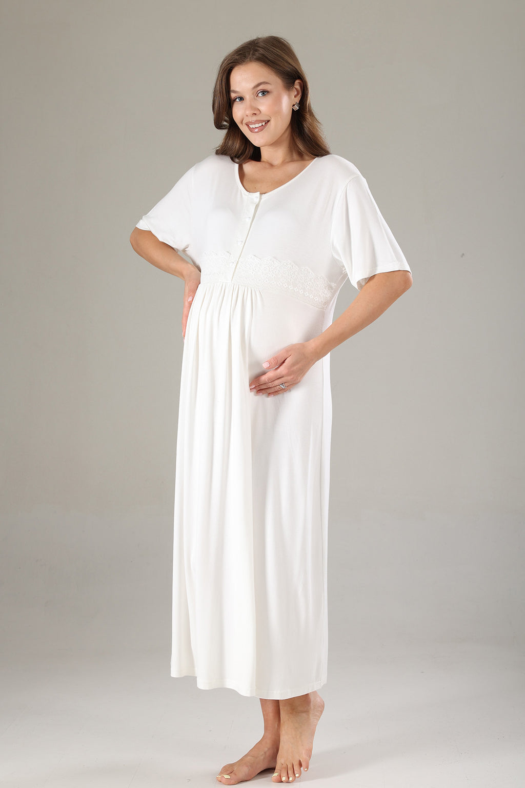 Lacy Maternity-Nursing Nightgown & Lacy Chiffon Robe Set Mint - 810