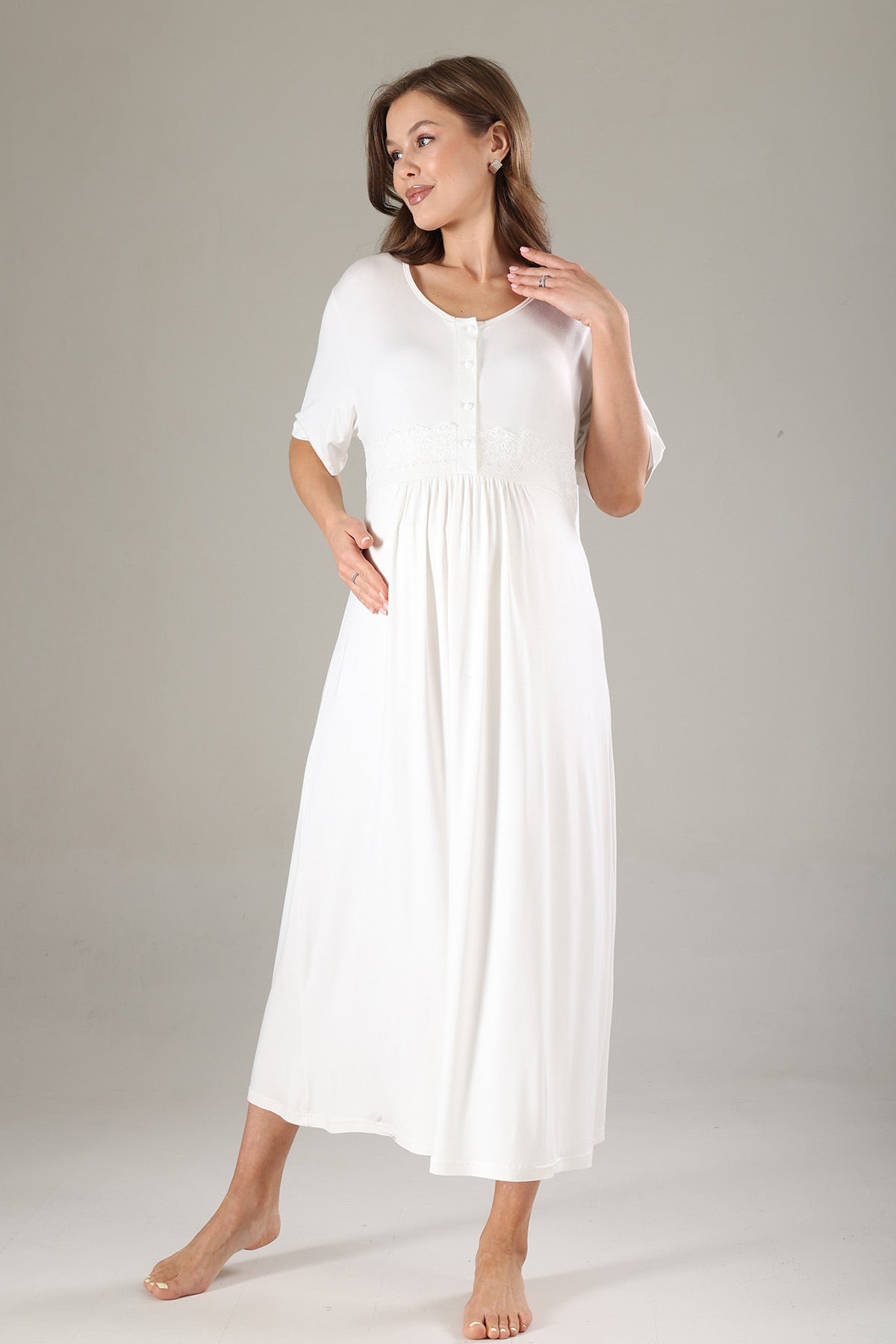 Lacy Maternity-Nursing Nightgown & Lacy Chiffon Robe Set Mint - 810