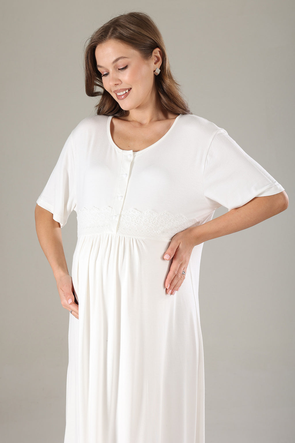 Lacy Maternity-Nursing Nightgown & Lacy Chiffon Robe Set Mint - 810