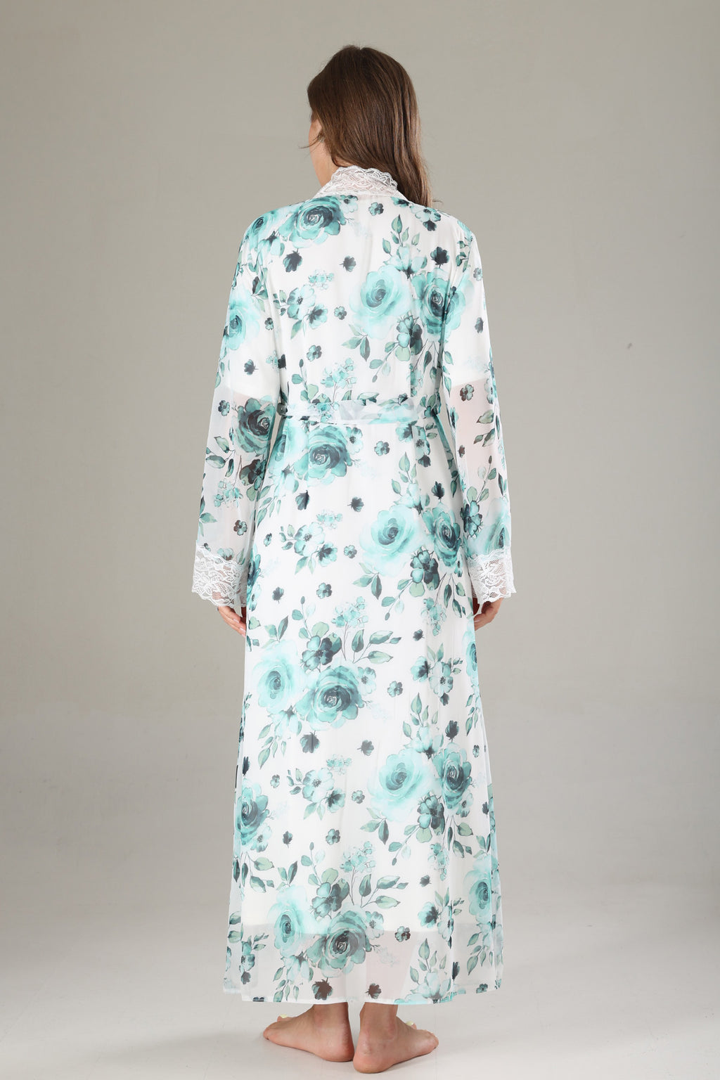 Lacy Maternity-Nursing Nightgown & Lacy Chiffon Robe Set Mint - 810