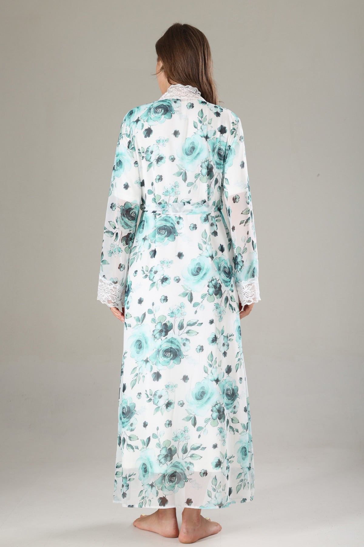 Lacy Maternity-Nursing Nightgown & Lacy Chiffon Robe Set Mint - 810
