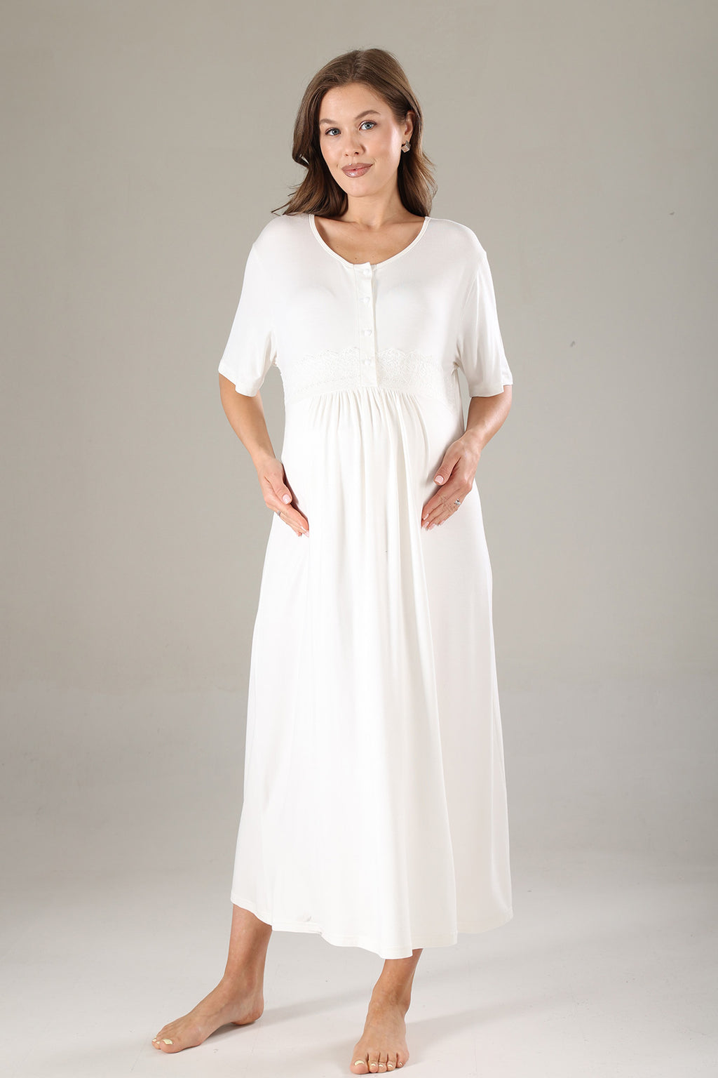 Lacy Maternity-Nursing Nightgown & Lacy Chiffon Robe Set Mint - 810