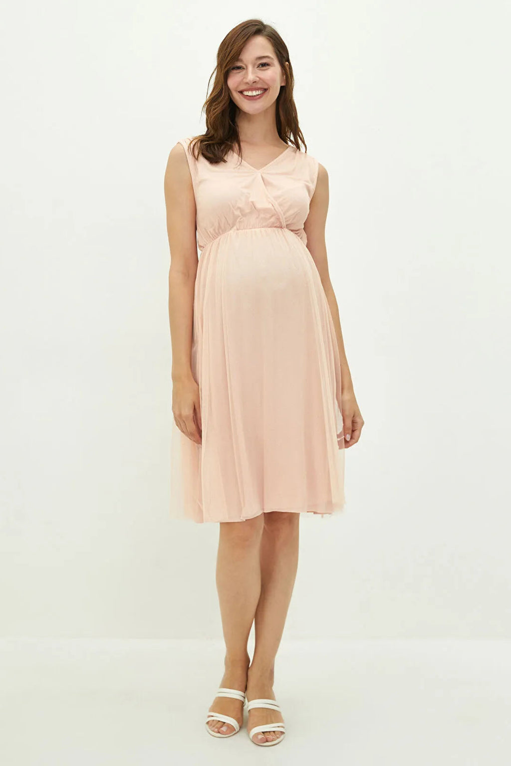 Solid Tulle Wrap Mini Maternity Dress Pink - 8100