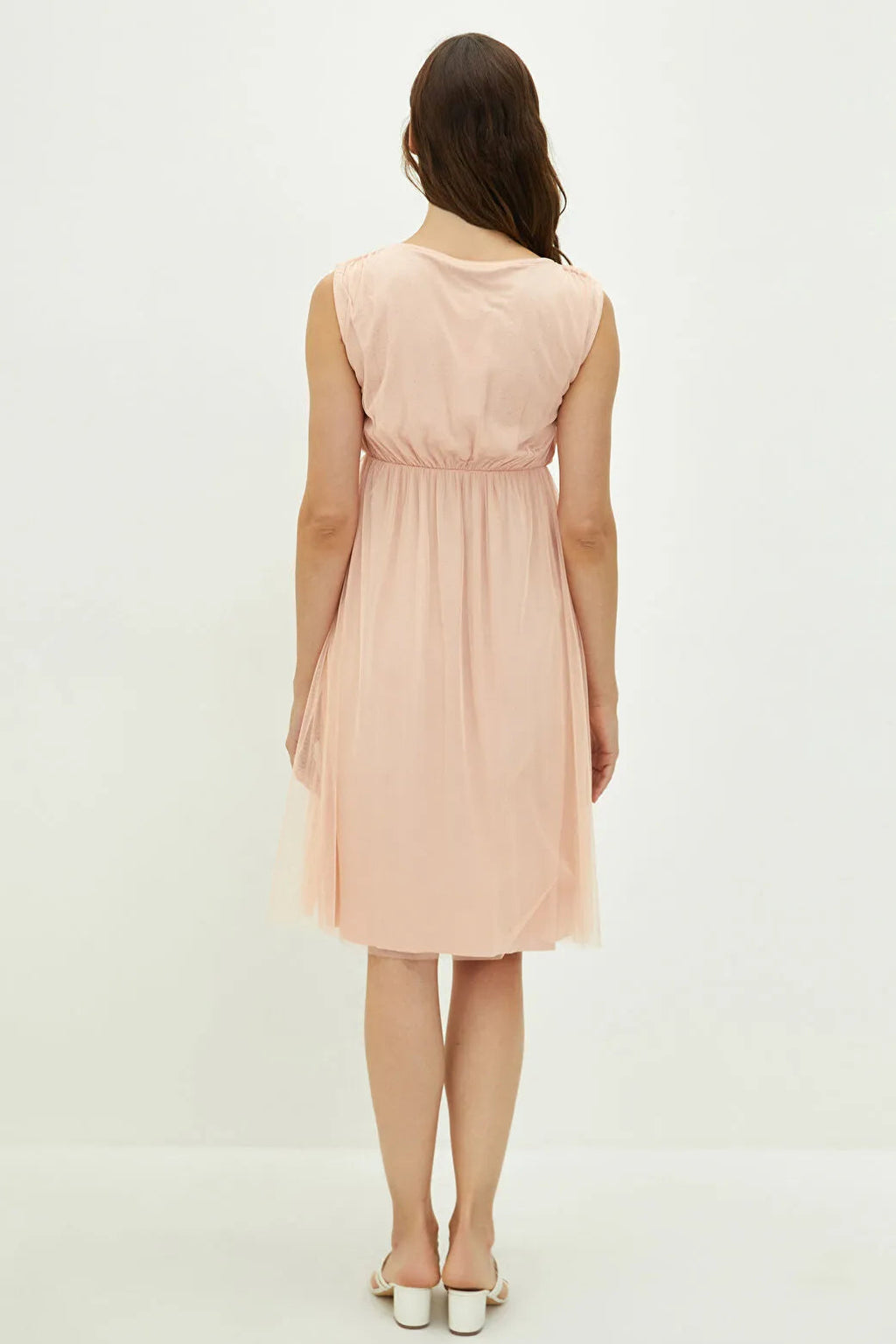 Solid Tulle Wrap Mini Maternity Dress Pink - 8100