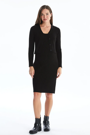 U-Neck Knitwear Maternity Dress And Cardigan Set Black - 8105