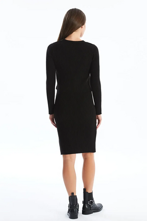 U-Neck Knitwear Maternity Dress And Cardigan Set Black - 8105