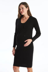 U-Neck Knitwear Maternity Dress And Cardigan Set Black - 8105