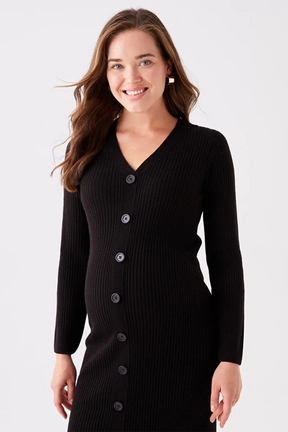 V-Neck Knitwear Maternity & Nursing Dress Black - 8108