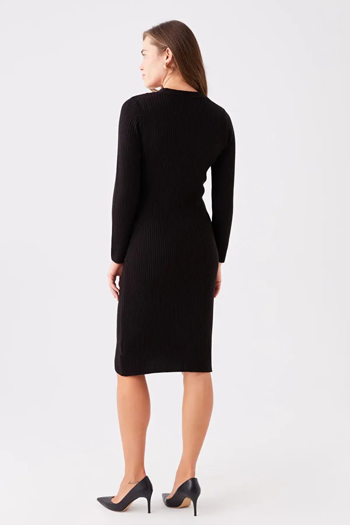 V-Neck Knitwear Maternity & Nursing Dress Black - 8108