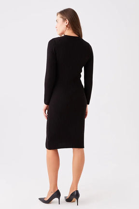 V-Neck Knitwear Maternity & Nursing Dress Black - 8108