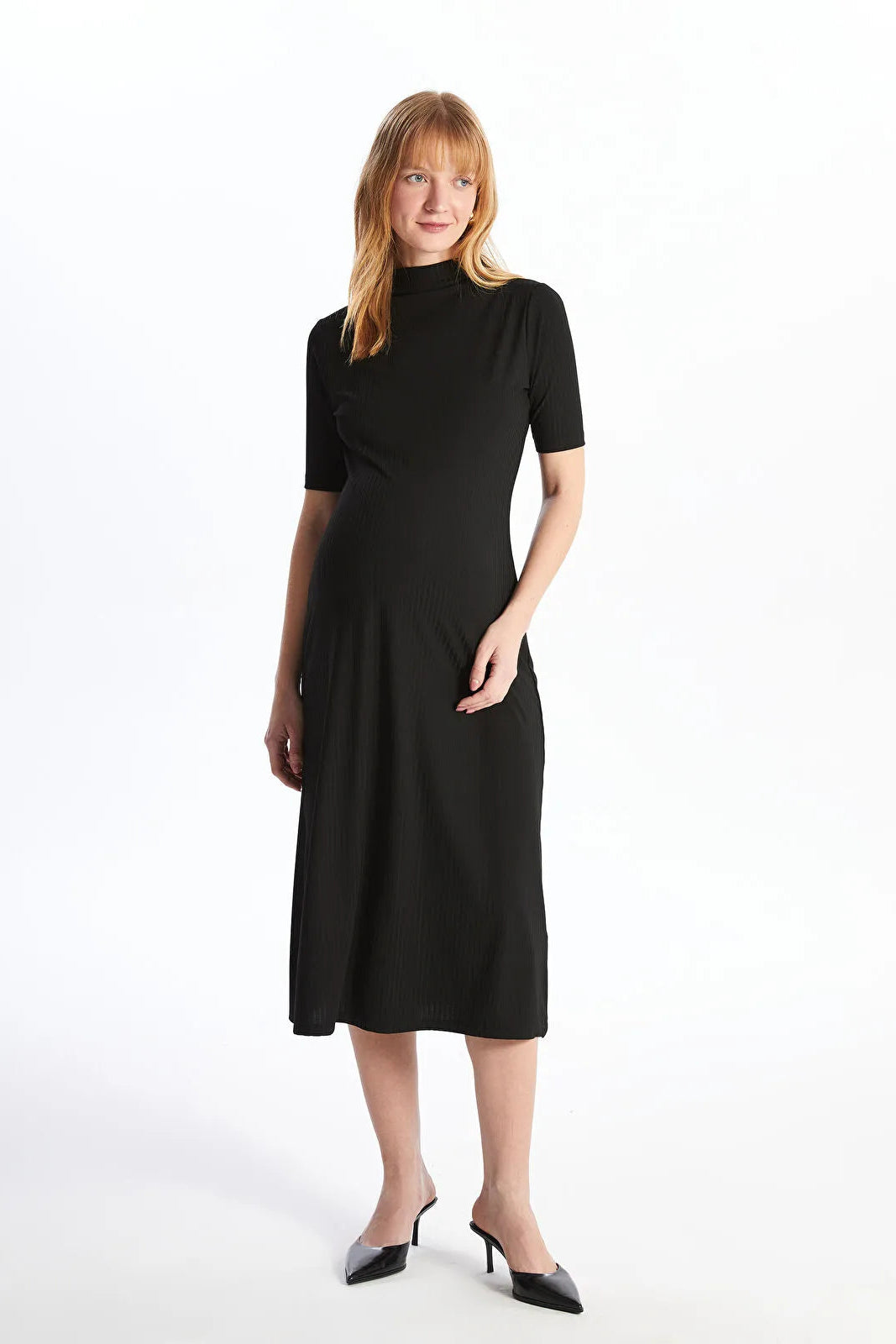 Elegant High Neck Maternity Dress Black - 8113