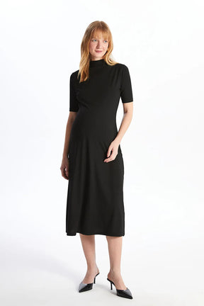 Elegant High Neck Maternity Dress Black - 8113