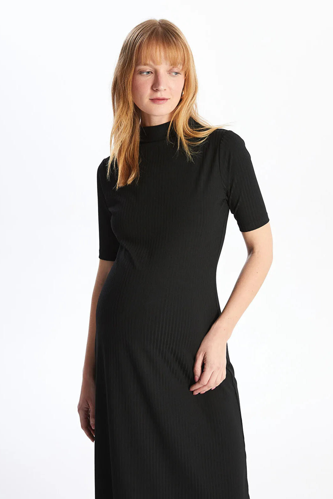 Elegant High Neck Maternity Dress Black - 8113