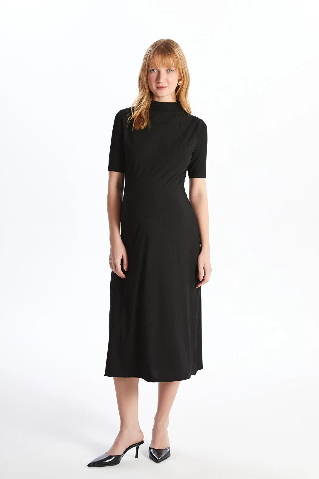Elegant High Neck Maternity Dress Black - 8113