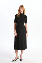 Elegant High Neck Maternity Dress Black - 8113