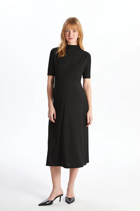 Elegant High Neck Maternity Dress Black - 8113
