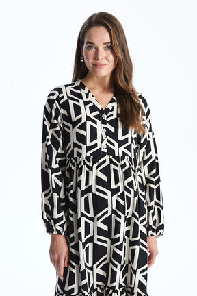 Casual Patterned V-Neck Midi Maternity Dress Black - 8117