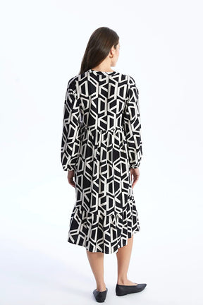 Casual Patterned V-Neck Midi Maternity Dress Black - 8117