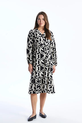 Casual Patterned V-Neck Midi Maternity Dress Black - 8117