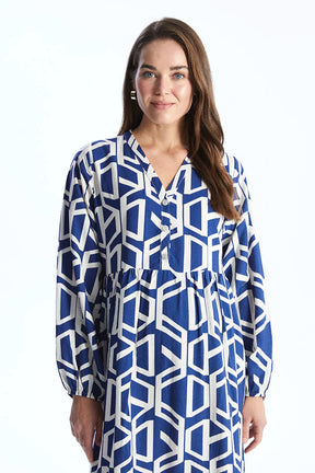 Casual Patterned V-Neck Midi Maternity Dress Indigo - 8117