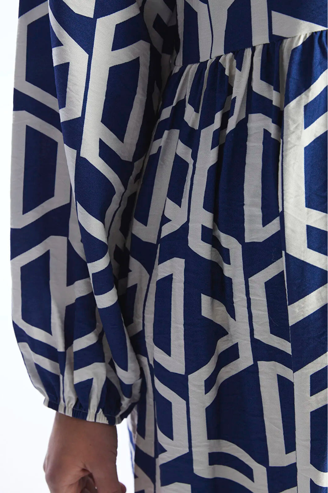 Casual Patterned V-Neck Midi Maternity Dress Indigo - 8117