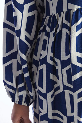 Casual Patterned V-Neck Midi Maternity Dress Indigo - 8117