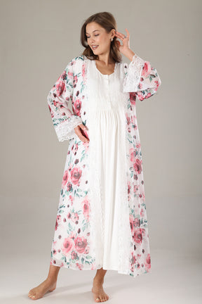 Lacy Maternity-Nursing Nightgown & Lacy Chiffon Robe Set Pink - 812