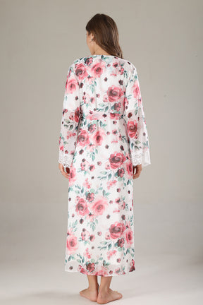 Lacy Maternity-Nursing Nightgown & Lacy Chiffon Robe Set Pink - 812
