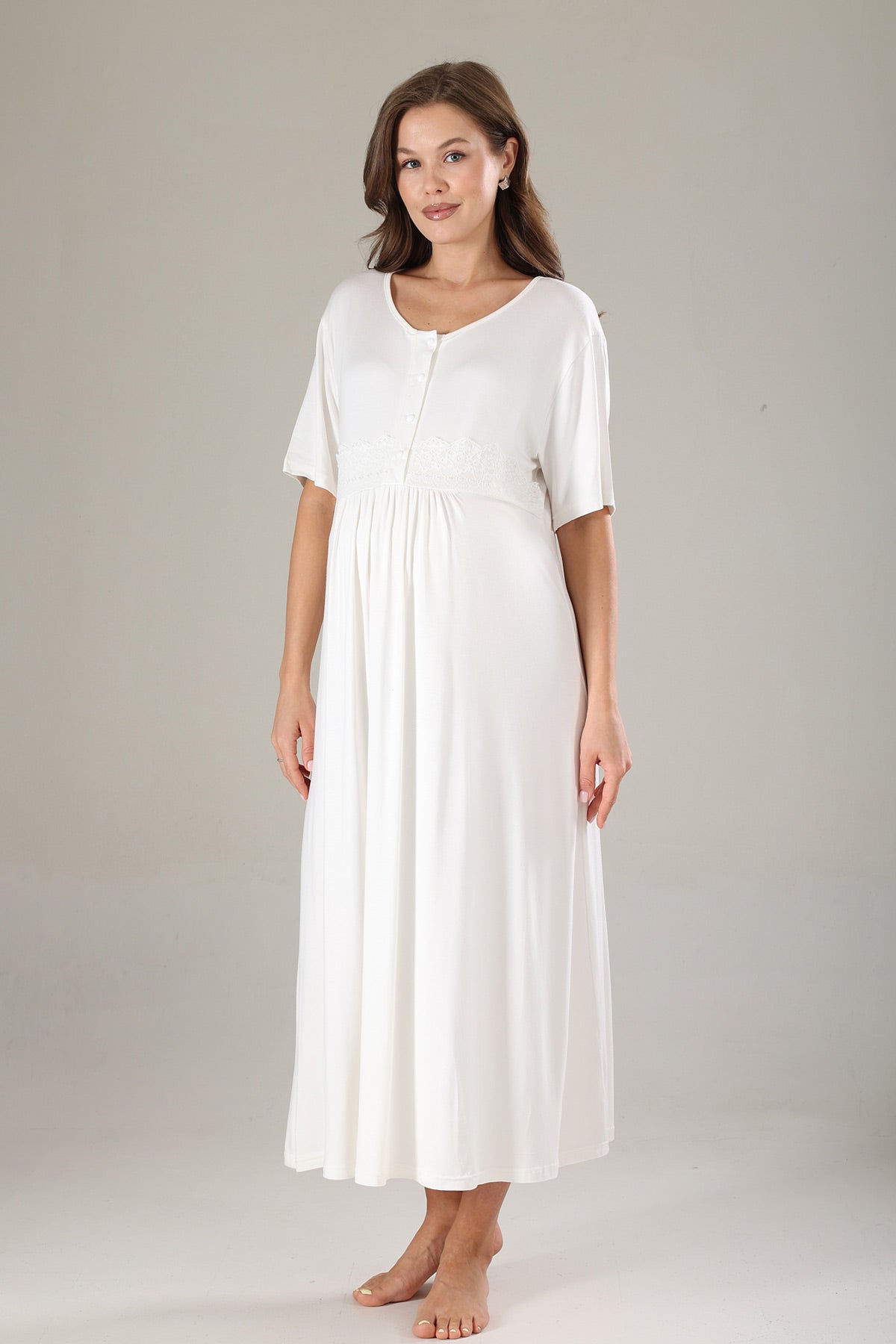 Lacy Maternity-Nursing Nightgown & Lacy Chiffon Robe Set Pink - 812