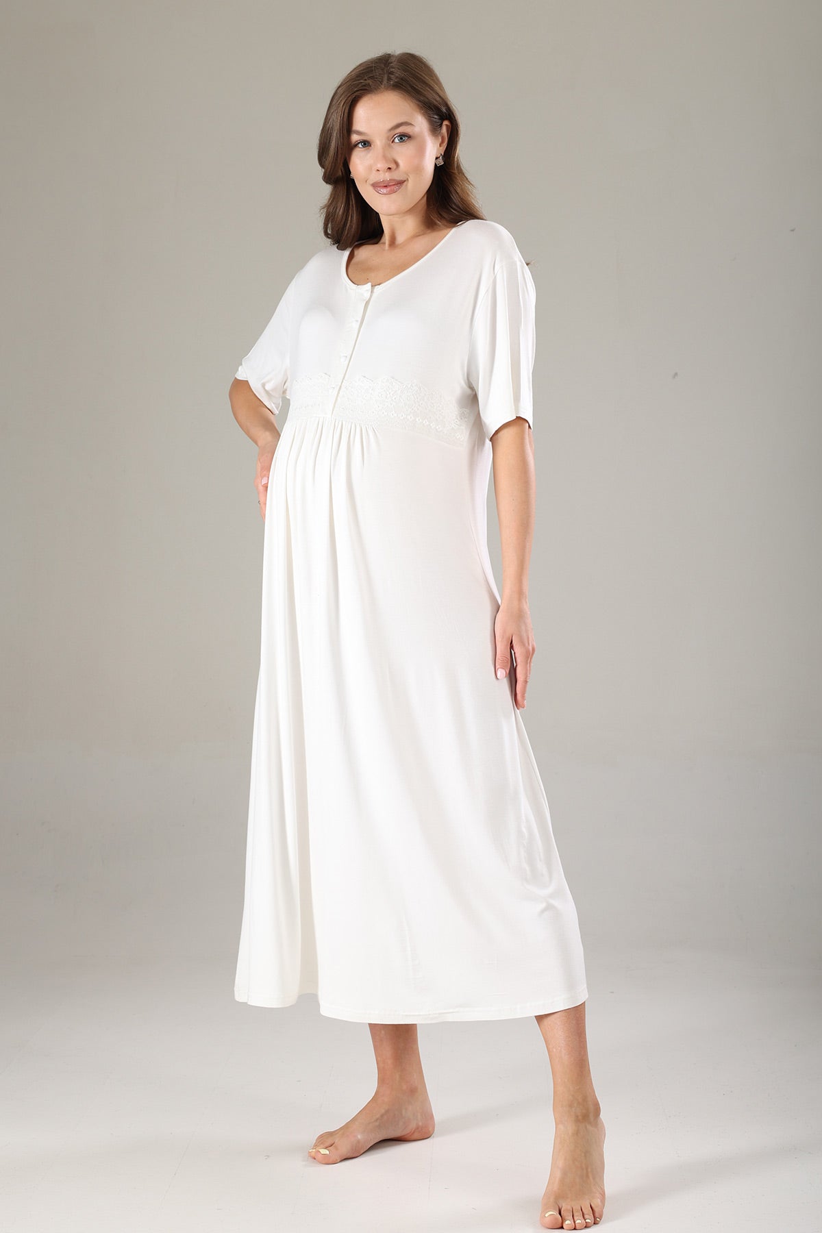 Lacy Maternity-Nursing Nightgown & Lacy Chiffon Robe Set Pink - 812