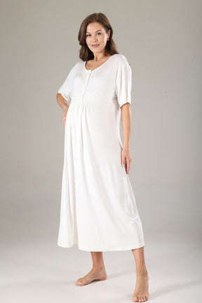 Lacy Maternity-Nursing Nightgown & Lacy Chiffon Robe Set Pink - 812
