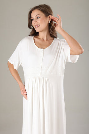 Lacy Maternity-Nursing Nightgown & Lacy Chiffon Robe Set Pink - 812
