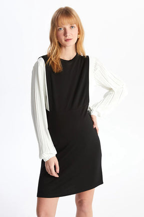 Color Block Crew Neck Maternity Dress Black - 8126