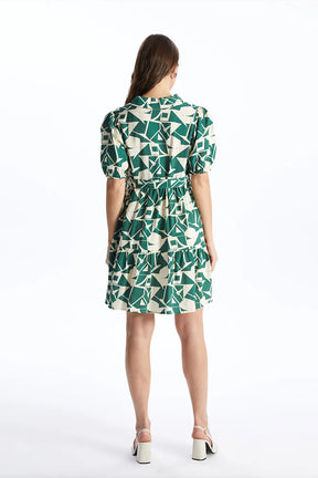 Shirt Collar Patterned Maternity Dress Green - 8127