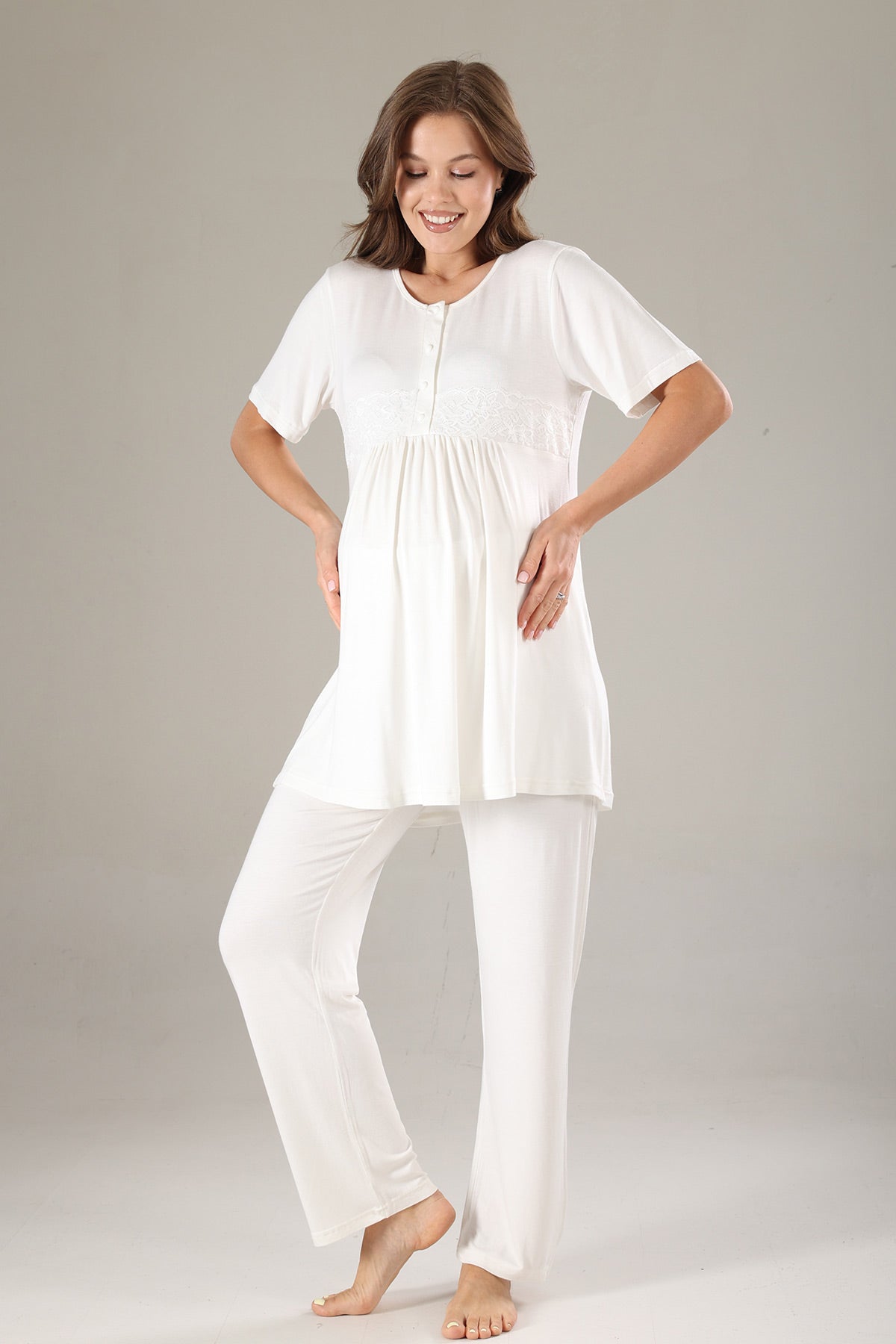 Lacy 3-Piece Maternity-Nursing Pajama & Lacy Chiffon Robe Set Pink - 813