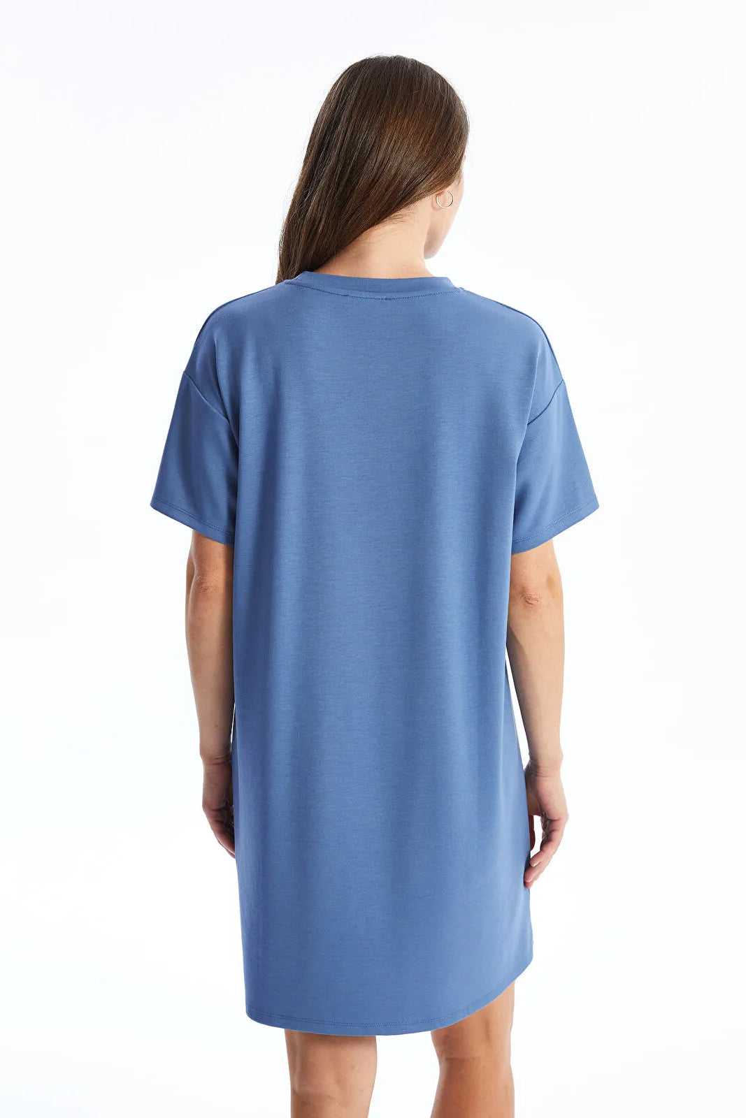 Casual Crew Neck Printed Maternity Dress Blue - 8136