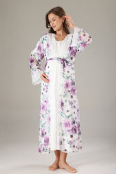 Lacy Maternity-Nursing Nightgown & Lacy Chiffon Robe Set Lilac - 814